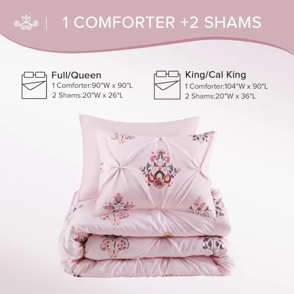 Comfort Spaces Purple Queen Comforter Set  3 Pieces Pintuck Tufted Vintage Floral Bedding Set Queen All Seasons SkinFriendly Lightweight ampamp Soft Microfiber Queen Bed Set Shams Misha FullQueenPink