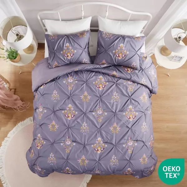 Comfort Spaces Purple Queen Comforter Set  3 Pieces Pintuck Tufted Vintage Floral Bedding Set Queen All Seasons SkinFriendly Lightweight ampamp Soft Microfiber Queen Bed Set Shams Misha FullQueenPurple
