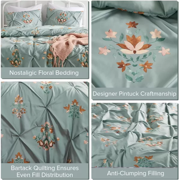 Comfort Spaces Purple Queen Comforter Set  3 Pieces Pintuck Tufted Vintage Floral Bedding Set Queen All Seasons SkinFriendly Lightweight ampamp Soft Microfiber Queen Bed Set Shams Misha FullQueenGreen
