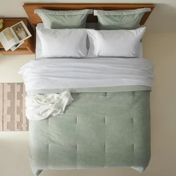Comfort Spaces Queen 7 Pieces Comforter Set Boho Bed Sets for Queen Size Farmhouse Bedding Sets with Comforter Gift Bed in a Bag with Comforter Sheets Pillowcases and Shams Queen NavySage Green