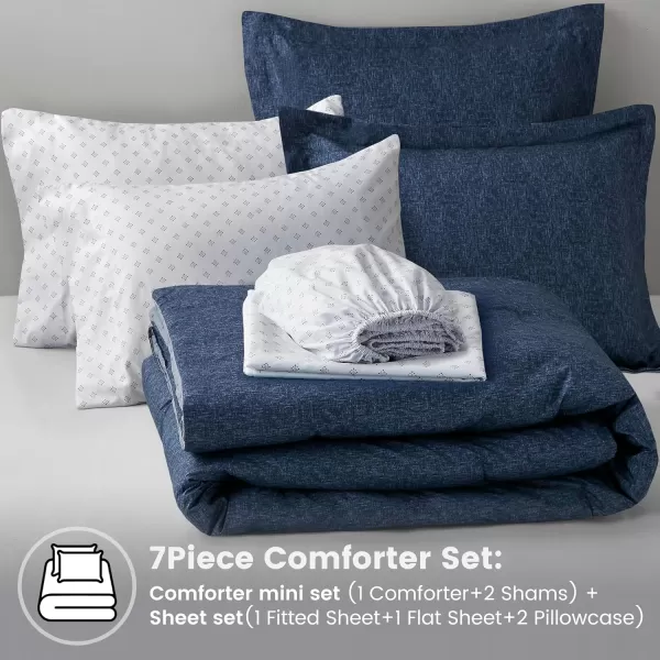 Comfort Spaces Queen 7 Pieces Comforter Set Boho Bed Sets for Queen Size Farmhouse Bedding Sets with Comforter Gift Bed in a Bag with Comforter Sheets Pillowcases and Shams Queen NavyNavy