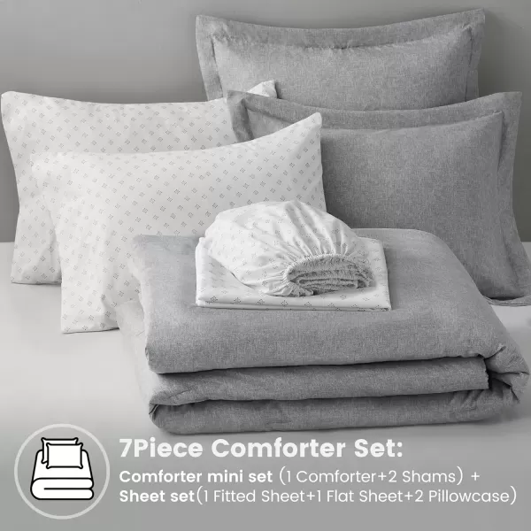 Comfort Spaces Queen 7 Pieces Comforter Set Boho Bed Sets for Queen Size Farmhouse Bedding Sets with Comforter Gift Bed in a Bag with Comforter Sheets Pillowcases and Shams Queen NavyGrey