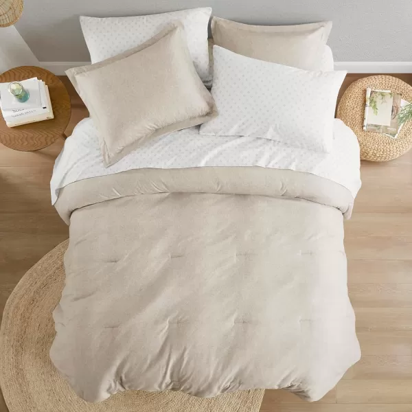 Comfort Spaces Queen 7 Pieces Comforter Set Boho Bed Sets for Queen Size Farmhouse Bedding Sets with Comforter Gift Bed in a Bag with Comforter Sheets Pillowcases and Shams Queen NavyTaupe