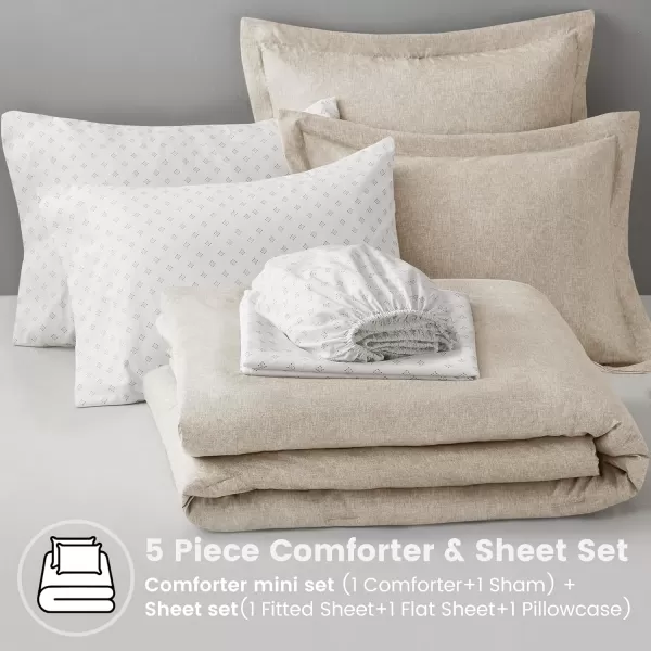 Comfort Spaces Queen 7 Pieces Comforter Set Boho Bed Sets for Queen Size Farmhouse Bedding Sets with Comforter Gift Bed in a Bag with Comforter Sheets Pillowcases and Shams Queen NavyTaupe