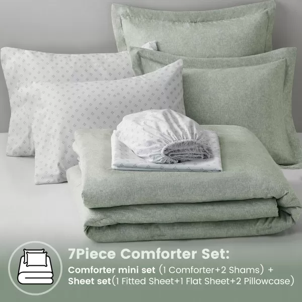 Comfort Spaces Queen 7 Pieces Comforter Set Boho Bed Sets for Queen Size Farmhouse Bedding Sets with Comforter Gift Bed in a Bag with Comforter Sheets Pillowcases and Shams Queen NavySage Green