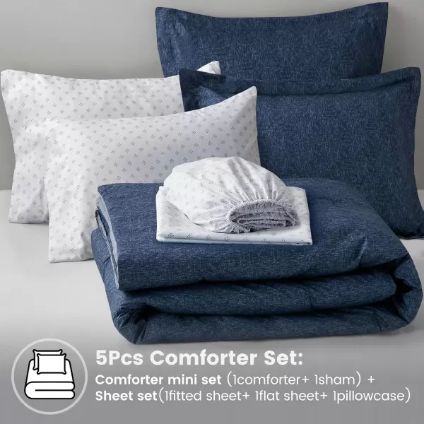 Comfort Spaces Queen 7 Pieces Comforter Set Boho Bed Sets for Queen Size Farmhouse Bedding Sets with Comforter Gift Bed in a Bag with Comforter Sheets Pillowcases and Shams Queen NavyNavy