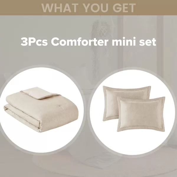 Comfort Spaces Queen Comforter Set  3pcs 1 Microfiber Comforter ampamp 2shams Farmhouse Bedding Comforter for All Seasons Boho Bedding Set Lightweight Solid Bed Comforter Sets FullQueen GreyTaupe