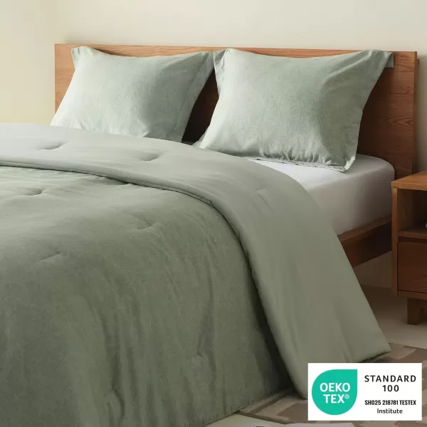 Comfort Spaces Queen Comforter Set  3pcs 1 Microfiber Comforter ampamp 2shams Farmhouse Bedding Comforter for All Seasons Boho Bedding Set Lightweight Solid Bed Comforter Sets FullQueen GreySage Green