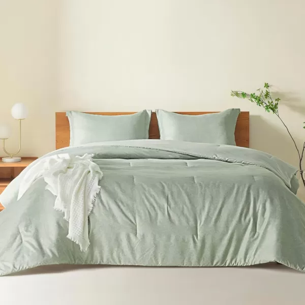 Comfort Spaces Queen Comforter Set  3pcs 1 Microfiber Comforter ampamp 2shams Farmhouse Bedding Comforter for All Seasons Boho Bedding Set Lightweight Solid Bed Comforter Sets FullQueen GreySage Green
