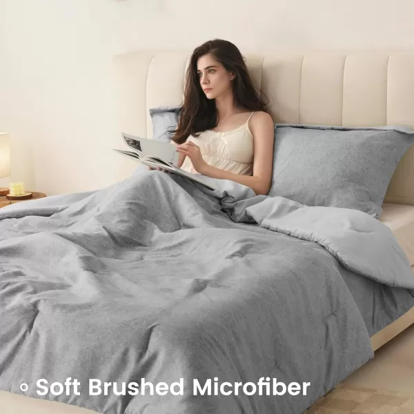 Comfort Spaces Queen Comforter Set  3pcs 1 Microfiber Comforter ampamp 2shams Farmhouse Bedding Comforter for All Seasons Boho Bedding Set Lightweight Solid Bed Comforter Sets FullQueen GreyGrey