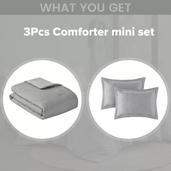 Comfort Spaces Queen Comforter Set  3pcs 1 Microfiber Comforter ampamp 2shams Farmhouse Bedding Comforter for All Seasons Boho Bedding Set Lightweight Solid Bed Comforter Sets FullQueen GreyGrey