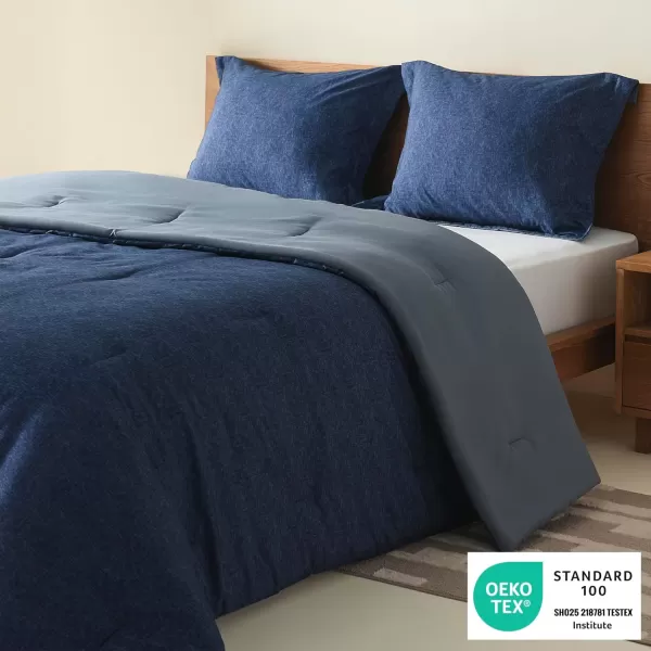 Comfort Spaces Queen Comforter Set  3pcs 1 Microfiber Comforter ampamp 2shams Farmhouse Bedding Comforter for All Seasons Boho Bedding Set Lightweight Solid Bed Comforter Sets FullQueen GreyNavy