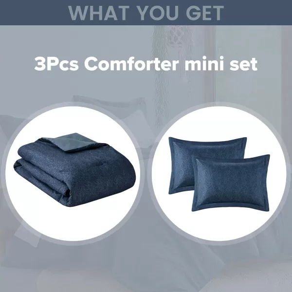 Comfort Spaces Queen Comforter Set  3pcs 1 Microfiber Comforter ampamp 2shams Farmhouse Bedding Comforter for All Seasons Boho Bedding Set Lightweight Solid Bed Comforter Sets FullQueen GreyNavy