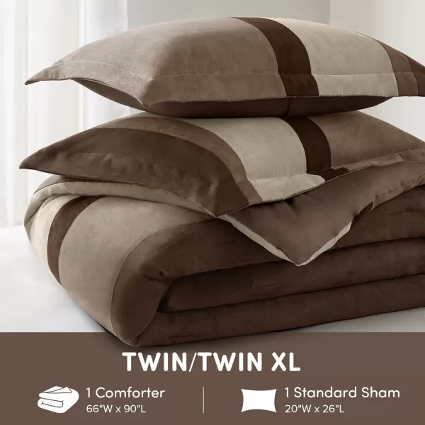 Comfort Spaces Queen Comforter Set 3 Piece Luxe Microsuede Pieced Design Color Block Stripes Bedding Comforter Sets All Season Soft Brushed Microfiber Reverse Matching Shams FullQueen BlueNeutral