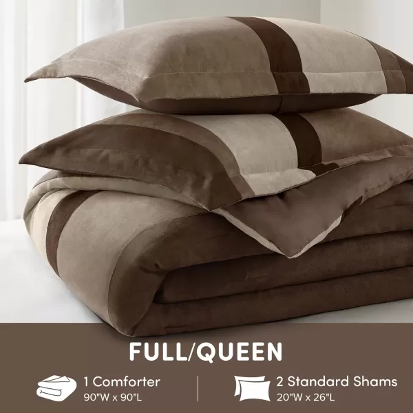 Comfort Spaces Queen Comforter Set 3 Piece Luxe Microsuede Pieced Design Color Block Stripes Bedding Comforter Sets All Season Soft Brushed Microfiber Reverse Matching Shams FullQueen BlueNeutral