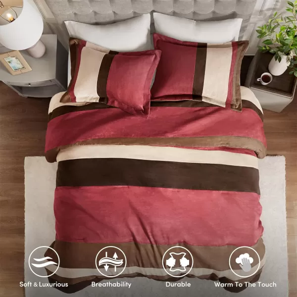 Comfort Spaces Queen Comforter Set 3 Piece Luxe Microsuede Pieced Design Color Block Stripes Bedding Comforter Sets All Season Soft Brushed Microfiber Reverse Matching Shams FullQueen BlueRed
