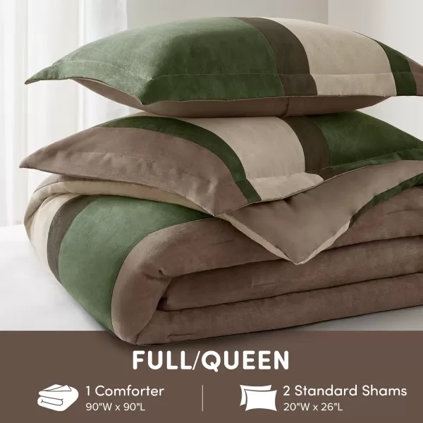 Comfort Spaces Queen Comforter Set 3 Piece Luxe Microsuede Pieced Design Color Block Stripes Bedding Comforter Sets Winter Soft Brushed Microfiber Reverse Matching Sham FullQueen GreenGreen