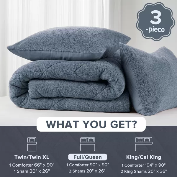Comfort Spaces Queen Comforter Set Reversible FeatherSoft Plush Comforters for Queen Size Bed All Season Diamond Quilted Microfiber Comforters Queen Size Bedding Set FullQueen Blue 3 PieceBlue