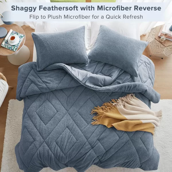 Comfort Spaces Queen Comforter Set Reversible FeatherSoft Plush Comforters for Queen Size Bed All Season Diamond Quilted Microfiber Comforters Queen Size Bedding Set FullQueen Blue 3 PieceBlue