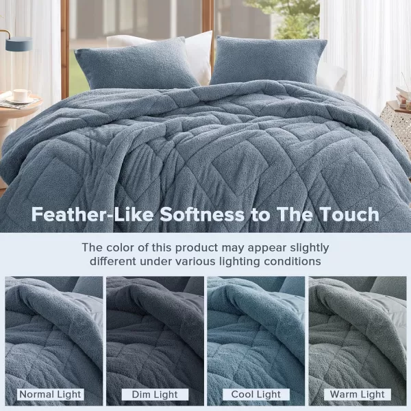 Comfort Spaces Queen Comforter Set Reversible FeatherSoft Plush Comforters for Queen Size Bed All Season Diamond Quilted Microfiber Comforters Queen Size Bedding Set FullQueen Blue 3 PieceBlue