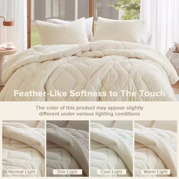 Comfort Spaces Queen Comforter Set Reversible FeatherSoft Plush Comforters for Queen Size Bed All Season Diamond Quilted Microfiber Comforters Queen Size Bedding Set FullQueen Blue 3 PieceIvory