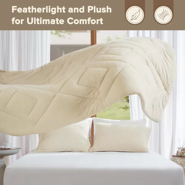 Comfort Spaces Queen Comforter Set Reversible FeatherSoft Plush Comforters for Queen Size Bed All Season Diamond Quilted Microfiber Comforters Queen Size Bedding Set FullQueen Blue 3 PieceIvory