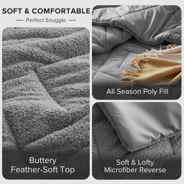 Comfort Spaces Queen Comforter Set Reversible FeatherSoft Plush Comforters for Queen Size Bed All Season Diamond Quilted Microfiber Comforters Queen Size Bedding Set FullQueen Blue 3 PieceGrey