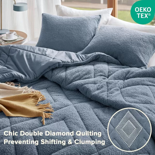 Comfort Spaces Queen Comforter Set Reversible FeatherSoft Plush Comforters for Queen Size Bed All Season Diamond Quilted Microfiber Comforters Queen Size Bedding Set FullQueen Blue 3 PieceBlue