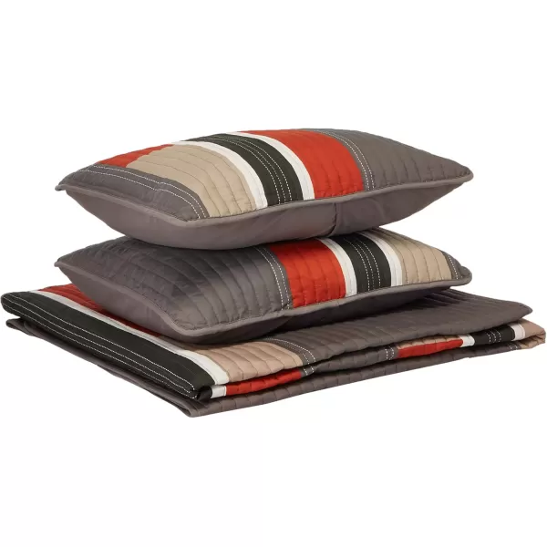 Comfort Spaces Quilt Set Trendy Casual Fun Vibrant Color Design Hypoallergenic All Season Lightweight Coverlet Bedspread Cozy Kids Bedding ampamp Sham FullQueen Pierre Grey Orange Stripe 3 PieceGrayOrange