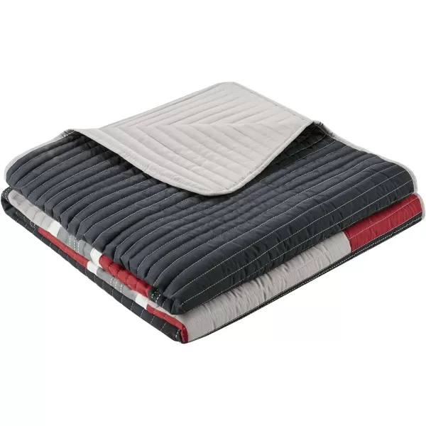 Comfort Spaces Quilt Set Trendy Casual Fun Vibrant Color Design Hypoallergenic All Season Lightweight Coverlet Bedspread Cozy Kids Bedding ampamp Sham FullQueen Pierre Grey Orange Stripe 3 PieceBlackRed