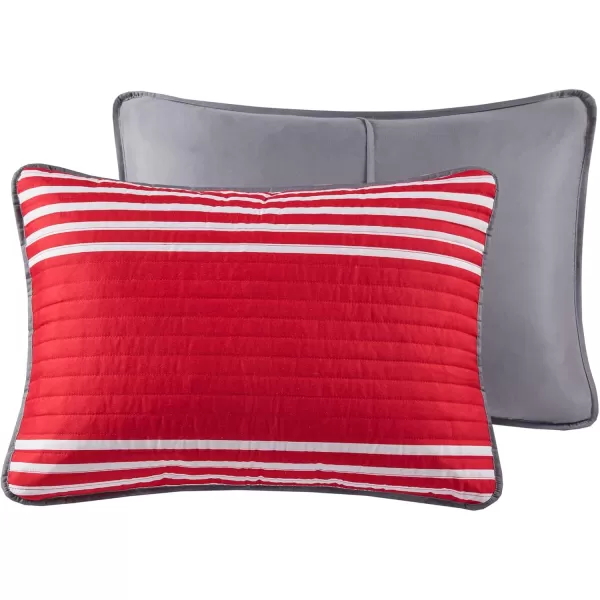 Comfort Spaces Quilt Set Trendy Casual Fun Vibrant Color Design Hypoallergenic All Season Lightweight Coverlet Bedspread Cozy Kids Bedding ampamp Sham FullQueen Pierre Grey Orange Stripe 3 PieceRedGrey