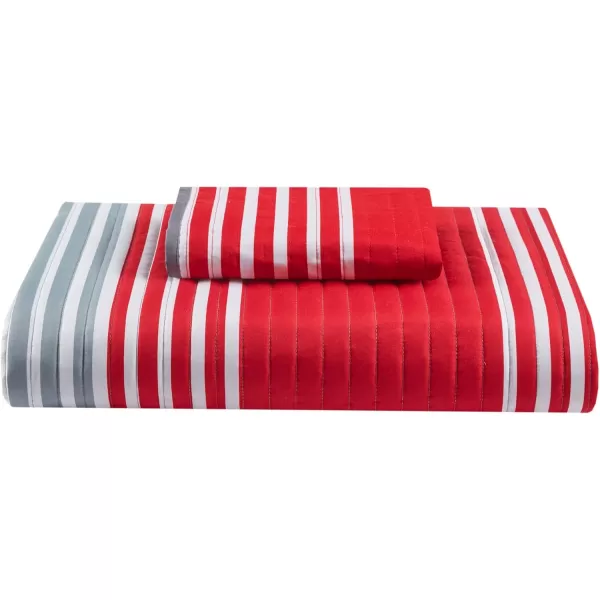 Comfort Spaces Quilt Set Trendy Casual Fun Vibrant Color Design Hypoallergenic All Season Lightweight Coverlet Bedspread Cozy Kids Bedding ampamp Sham FullQueen Pierre Grey Orange Stripe 3 PieceRedGrey