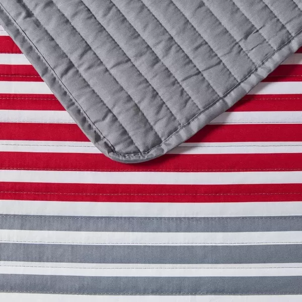 Comfort Spaces Quilt Set Trendy Casual Fun Vibrant Color Design Hypoallergenic All Season Lightweight Coverlet Bedspread Cozy Kids Bedding ampamp Sham FullQueen Pierre Grey Orange Stripe 3 PieceRedGrey