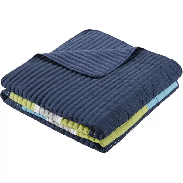 Comfort Spaces Quilt Set Trendy Casual Fun Vibrant Color Design Hypoallergenic All Season Lightweight Coverlet Bedspread Cozy Kids Bedding ampamp Sham FullQueen Pierre Grey Orange Stripe 3 PieceBlueNavy