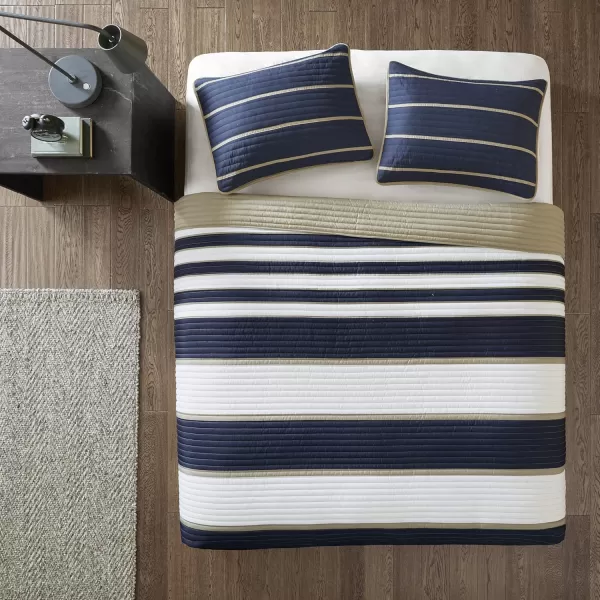 Comfort Spaces Quilt Set Trendy Casual Fun Vibrant Color Design Hypoallergenic All Season Lightweight Coverlet Bedspread Cozy Kids Bedding ampamp Sham FullQueen Pierre Grey Orange Stripe 3 PieceBlue