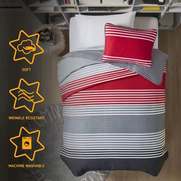 Comfort Spaces Quilt Set Trendy Casual Fun Vibrant Color Design Hypoallergenic All Season Lightweight Coverlet Bedspread Cozy Kids Bedding ampamp Sham FullQueen Pierre Grey Orange Stripe 3 PieceRedGrey