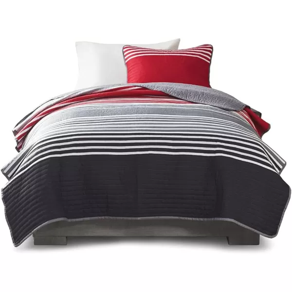 Comfort Spaces Quilt Set Trendy Casual Fun Vibrant Color Design Hypoallergenic All Season Lightweight Coverlet Bedspread Cozy Kids Bedding ampamp Sham FullQueen Pierre Grey Orange Stripe 3 PieceRedGrey