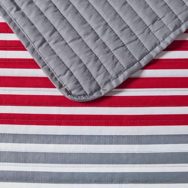 Comfort Spaces Quilt Set Trendy Casual Fun Vibrant Color Design Hypoallergenic All Season Lightweight Coverlet Bedspread Cozy Kids Bedding ampamp Sham FullQueen Pierre Grey Orange Stripe 3 PieceRedGrey
