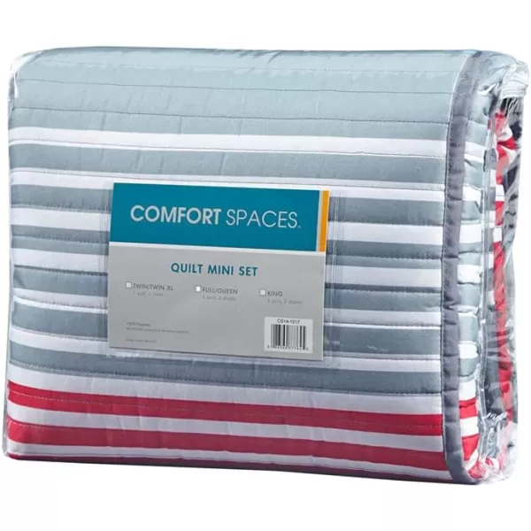 Comfort Spaces Quilt Set Trendy Casual Fun Vibrant Color Design Hypoallergenic All Season Lightweight Coverlet Bedspread Cozy Kids Bedding ampamp Sham FullQueen Pierre Grey Orange Stripe 3 PieceRedGrey