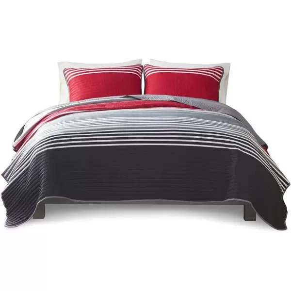 Comfort Spaces Quilt Set Trendy Casual Fun Vibrant Color Design Hypoallergenic All Season Lightweight Coverlet Bedspread Cozy Kids Bedding ampamp Sham FullQueen Pierre Grey Orange Stripe 3 PieceRedGrey