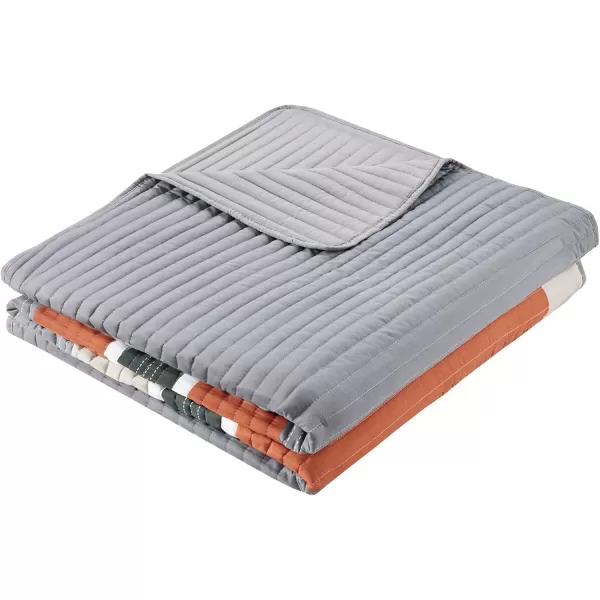 Comfort Spaces Quilt Set Trendy Casual Fun Vibrant Color Design Hypoallergenic All Season Lightweight Coverlet Bedspread Cozy Kids Bedding ampamp Sham FullQueen Pierre Grey Orange Stripe 3 PieceGrayOrange