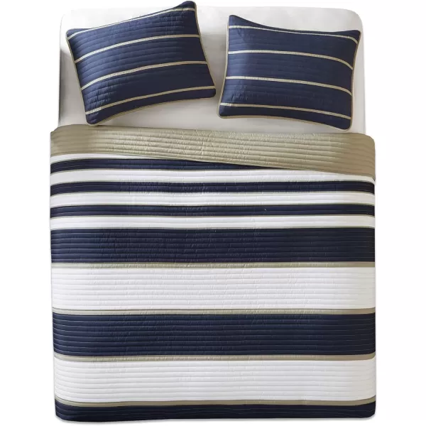 Comfort Spaces Quilt Set Trendy Casual Fun Vibrant Color Design Hypoallergenic All Season Lightweight Coverlet Bedspread Cozy Kids Bedding ampamp Sham FullQueen Pierre Grey Orange Stripe 3 PieceBlue