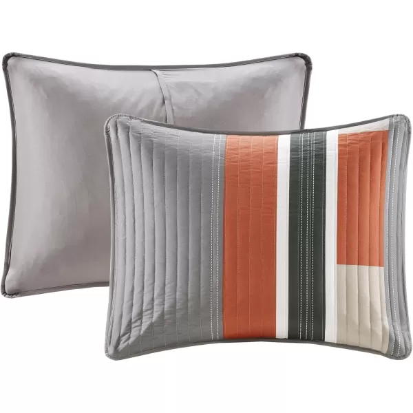 Comfort Spaces Quilt Set Trendy Casual Fun Vibrant Color Design Hypoallergenic All Season Lightweight Coverlet Bedspread Cozy Kids Bedding ampamp Sham FullQueen Pierre Grey Orange Stripe 3 PieceGrayOrange