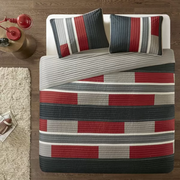 Comfort Spaces Quilt Set Trendy Casual Fun Vibrant Color Design Hypoallergenic All Season Lightweight Coverlet Bedspread Cozy Kids Bedding ampamp Sham FullQueen Pierre Grey Orange Stripe 3 PieceBlackRed