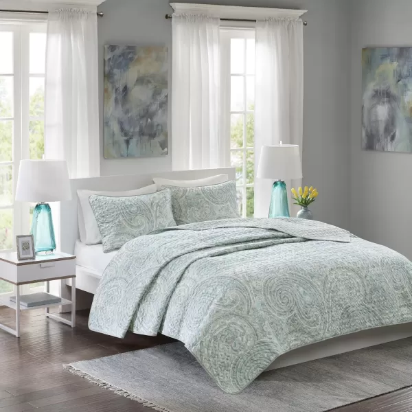 Comfort Spaces Quilt SetTrendy Paisley Summer Cover Cozy Coverlet Lightweight All Season Bedding Layer for Winter Matching Shams FullQueen Mona Paisley TealKashmir Paisley Blue