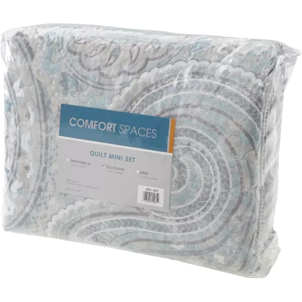 Comfort Spaces Quilt SetTrendy Paisley Summer Cover Cozy Coverlet Lightweight All Season Bedding Layer for Winter Matching Shams FullQueen Mona Paisley TealKashmir Paisley Blue