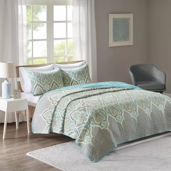Comfort Spaces Quilt SetTrendy Paisley Summer Cover Cozy Coverlet Lightweight All Season Bedding Layer for Winter Matching Shams FullQueen Mona Paisley TealMona Paisley Teal