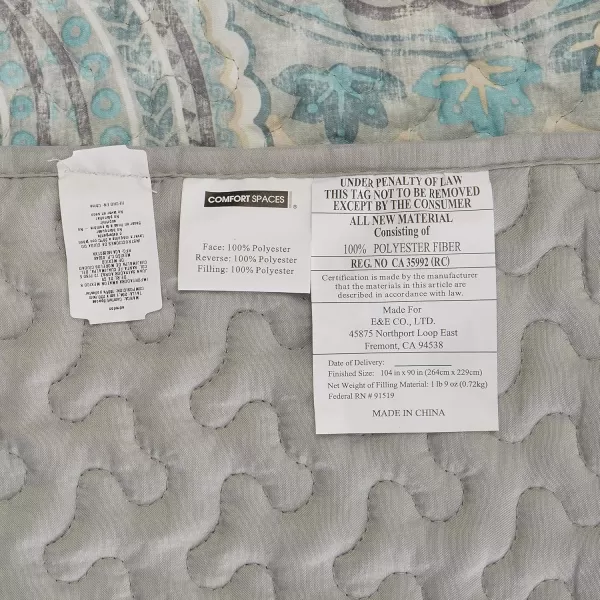 Comfort Spaces Quilt SetTrendy Paisley Summer Cover Cozy Coverlet Lightweight All Season Bedding Layer for Winter Matching Shams FullQueen Mona Paisley TealKashmir Paisley Blue