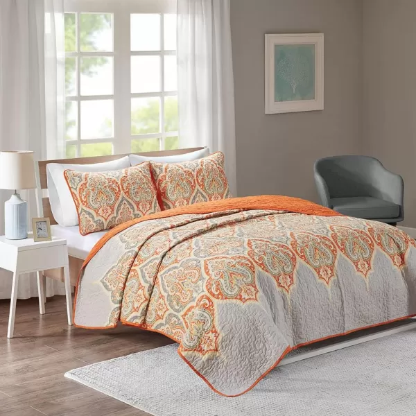 Comfort Spaces Quilt SetTrendy Paisley Summer Cover Cozy Coverlet Lightweight All Season Bedding Layer for Winter Matching Shams FullQueen Mona Paisley TealMona Paisley Orange