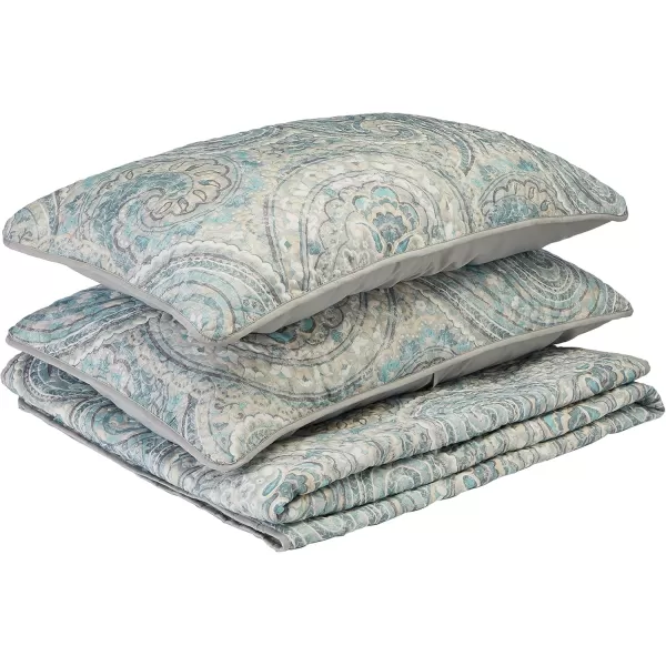Comfort Spaces Quilt SetTrendy Paisley Summer Cover Cozy Coverlet Lightweight All Season Bedding Layer for Winter Matching Shams FullQueen Mona Paisley TealKashmir Paisley Blue
